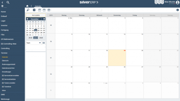 Kalender und Termine im Cloud-ERP-System SilverERP, dem online ERP-System für kleine und mittelständige Unternehmen