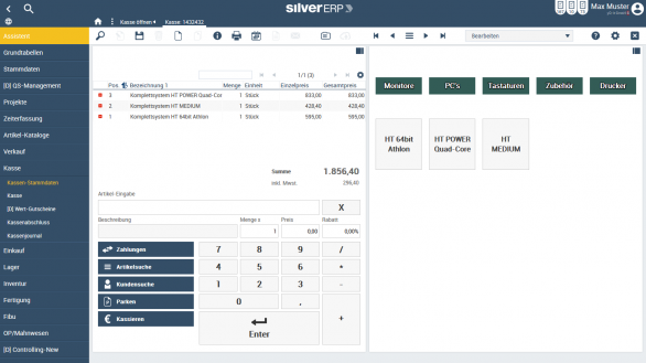 Kassensystem im Cloud-ERP-System SilverERP, dem online ERP-System für kleine und mittelständige Unternehmen