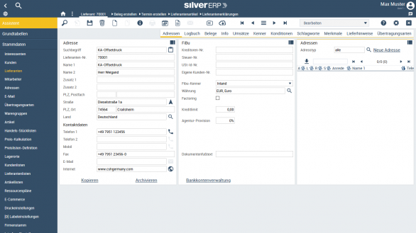 Kunden- & Lieferantenstamm im Cloud-ERP-System SilverERP, dem online ERP-System für kleine und mittelständige Unternehmen