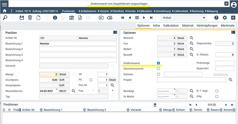 Online-ERP: Direktversand