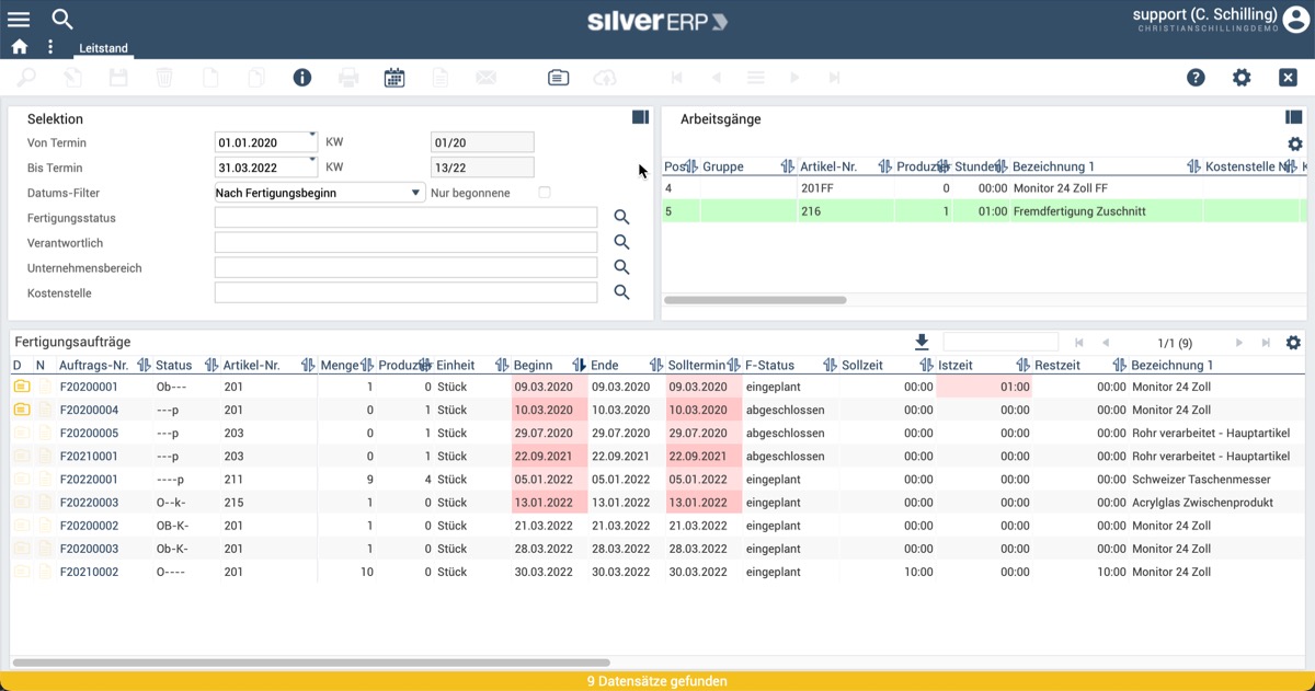 Online ERP System – Der Leitstand von SilverERP Fertigung