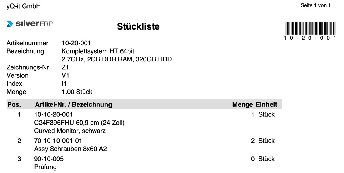 SilverERP Fertigung – Stücklisten